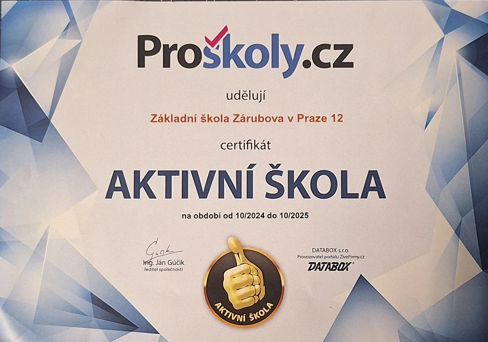 Certifikát Aktivní škola Proškoly.cz